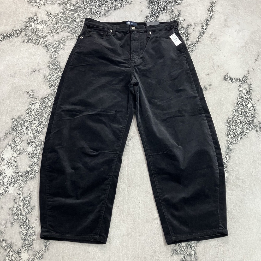 GAP Barrel Pants Womens Size 12/31 Short Black High Rise Tapered Leg NWT
